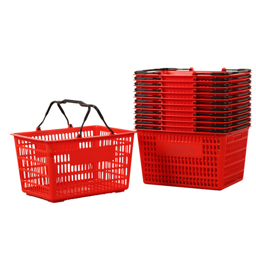 Red Recyclable Plastic Shopping Basket - 22L