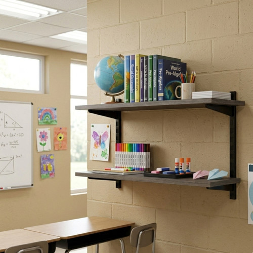 Black & Eternity Oak Twin Slot Shelving Kit - H430mm - 2 Shelves