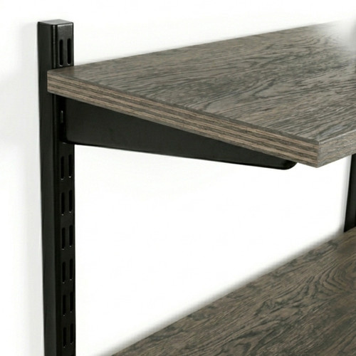 Black & Eternity Oak Twin Slot Shelving Kit - H430mm x W1200mm, 3 Uprights & 2 Wooden Shelves