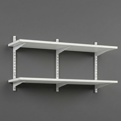White Twin Slot Shelving Kit - H430mm x W1200mm, 3 Uprights & 2 Wooden Shelves