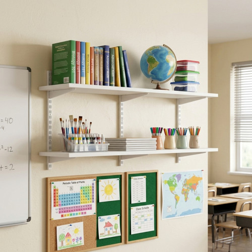 White Twin Slot Shelving Kit - H430mm x W1200mm, 3 Uprights & 2 Wooden Shelves