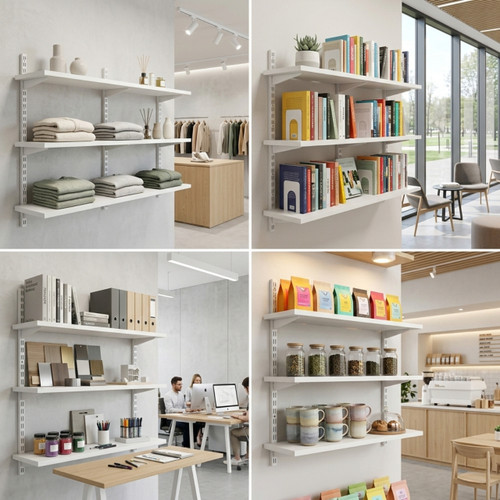 White Twin Slot Shelving Kit - H1000 x W1200mm, 3 Uprights & 3 Wooden Shelves