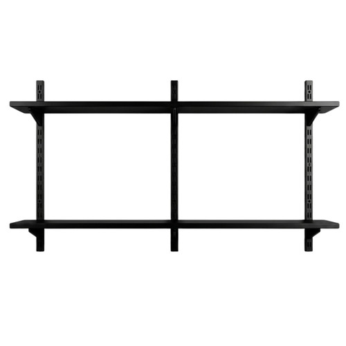 Black Twin Slot Shelving Kit - H430mm x W1200mm, 3 Uprights & 2 Wooden Shelves