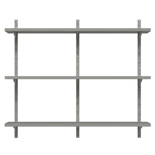 Silver Twin Slot Shelving Kit - H1000 x W1200mm, 3 Uprights & 3 Dark Grey Wooden Shelves