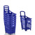 Pack of 6 Large Blue Plastic Shopping Basket With Wheels And Fixed Handle - 65L