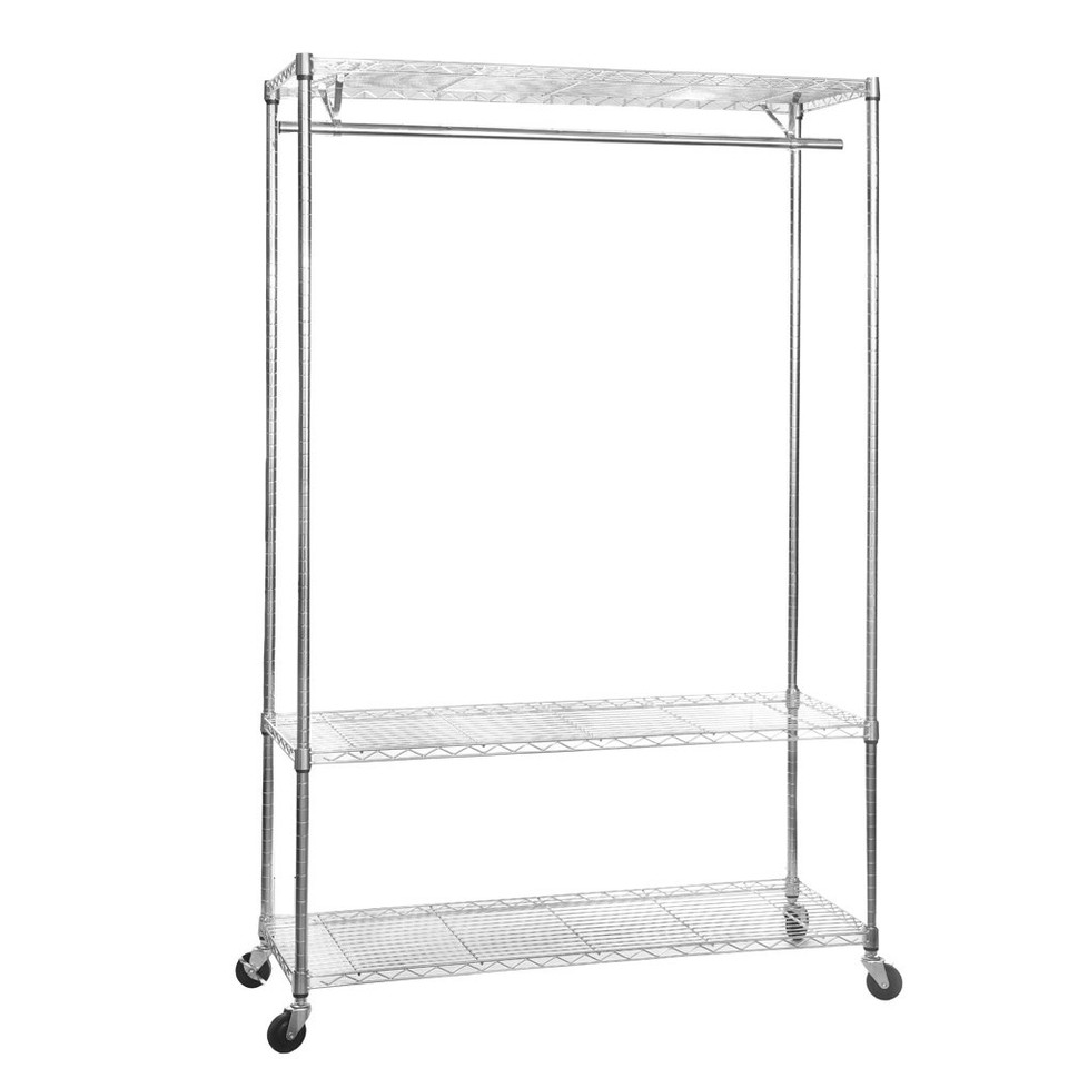 Chrome Wire Clothes Rack with Wheels 1 x Rail & 3 x Shelves H1875 x