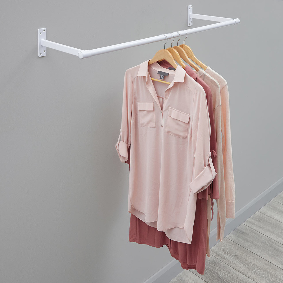 1m Gloss White Wall-Mounted Hanging Clothes Rail with 2 Support Arms