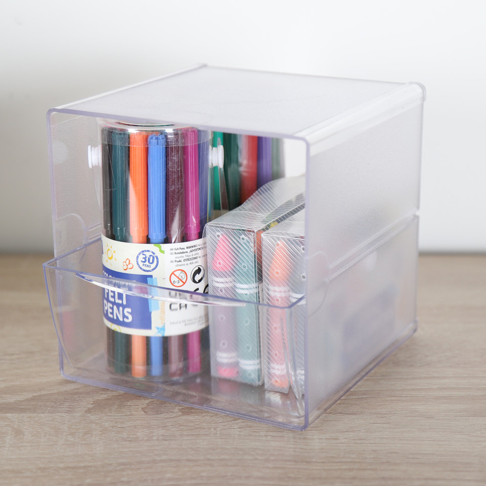 Clear Single Drawer Stackable Cube Storage Container - H152 x W152 x ...