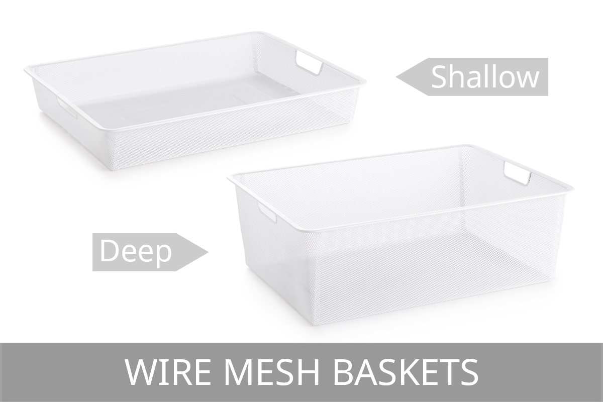 Shallow and deep wire mesh basket components