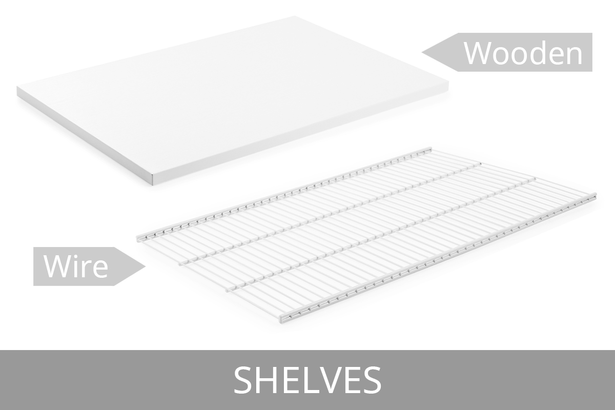 Wooden and wire shelf components