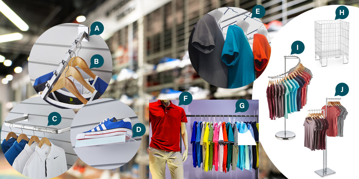 Collection of labelled recommended products for a golf store