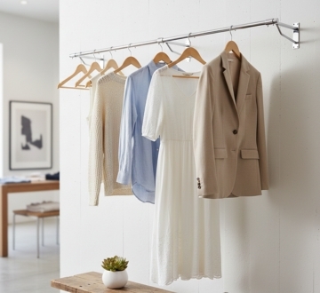 Wall mounted rail, hanging clothes