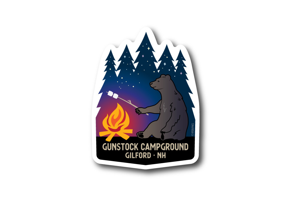 Campfire Black Bear Die Cut Sticker - Mountain Graphics