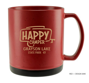Darien Ceramic Mug in Red. Stock design #5840 Happy Camper
