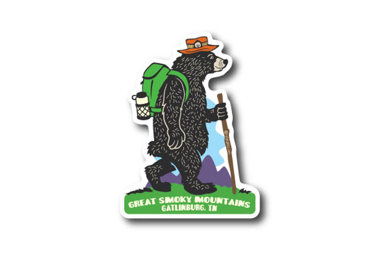 Hiking Bear Die Cut Sticker