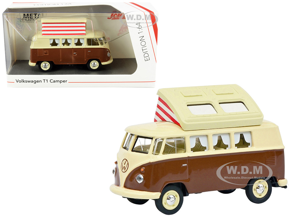 Volkswagen T1 Camper Bus Pop-Top Roof Brown Cream 1/64 Diecast