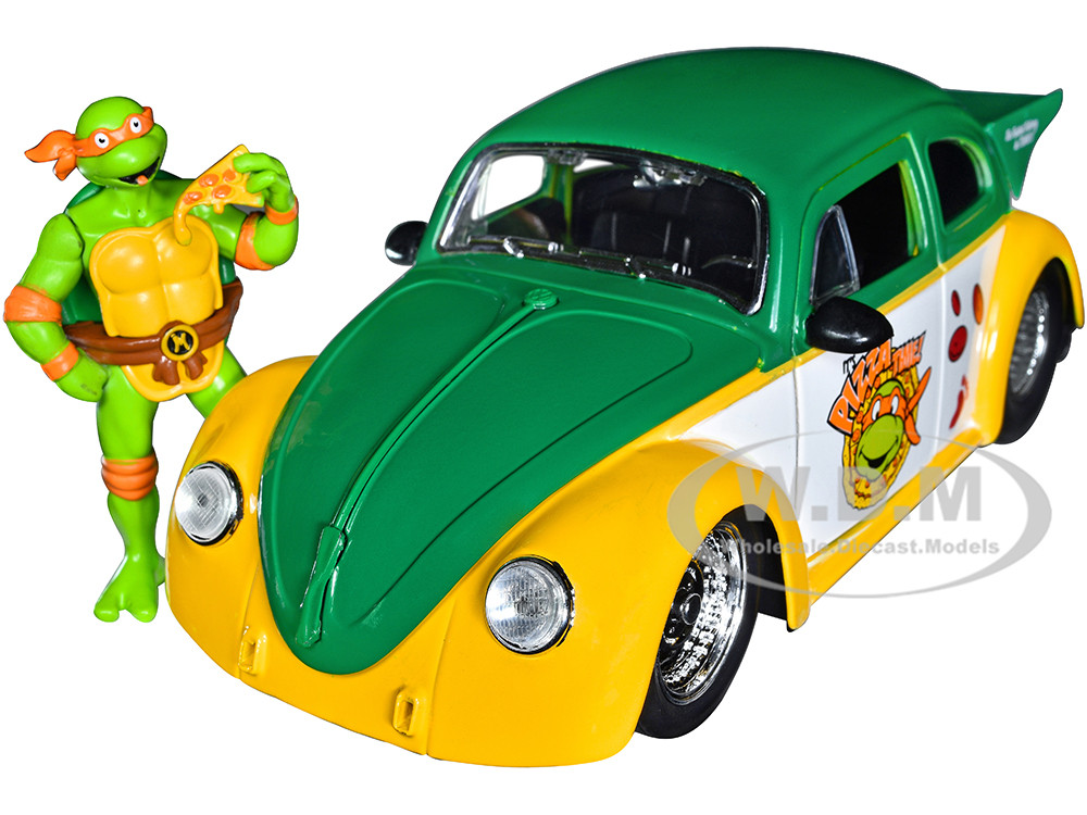 Volkswagen Beetle 5台＆トランスポーター　1/87 ブレキナ製 1959 Volkswagen Drag Beetle Green Yellow Michelangelo Diecast