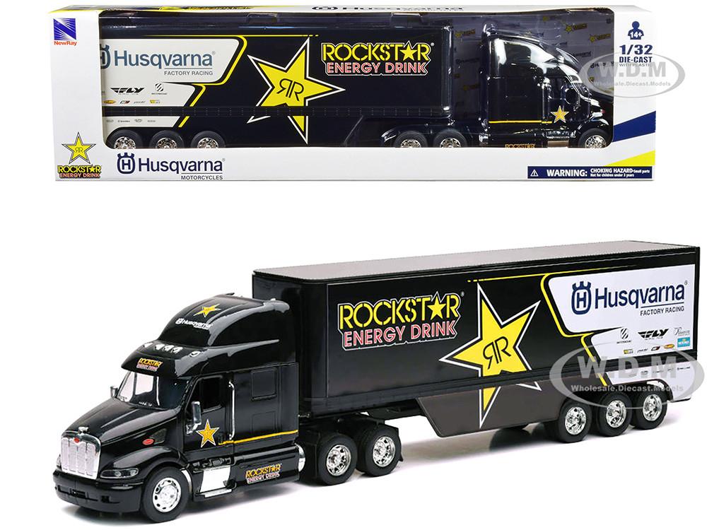ミニカー Husqvarna Rockstar Energy Drink 1/32 Peterbilt 387 Semi Truck Black Rockstar Energy Drink Husqvarna
