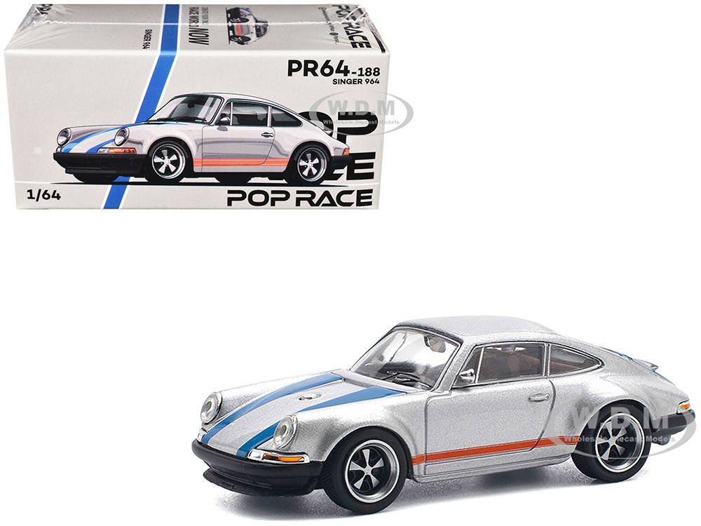 Singer 964 Silver Metallic with Blue and Red Stripes 1/64 Diecast