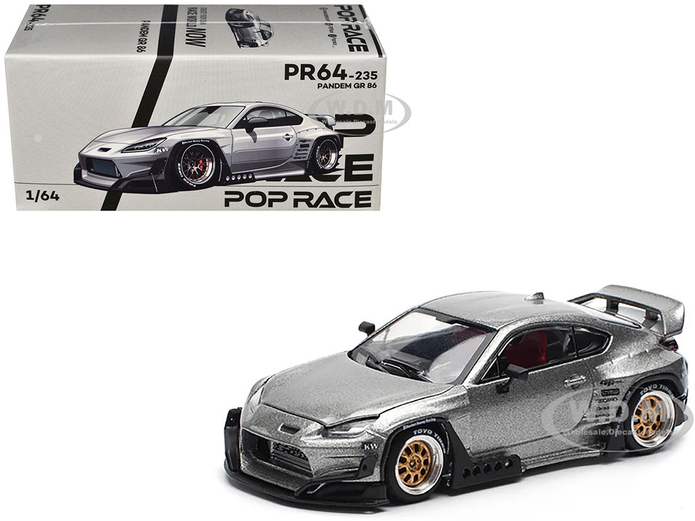 Toyota Pandem GR86 Silver Metallic 1/64 Diecast Model Car by Pop Race