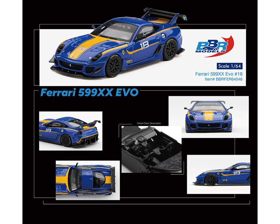 Ferrari 599XX EVO #18 Blue 1/64 Diecast Model Car by BBR