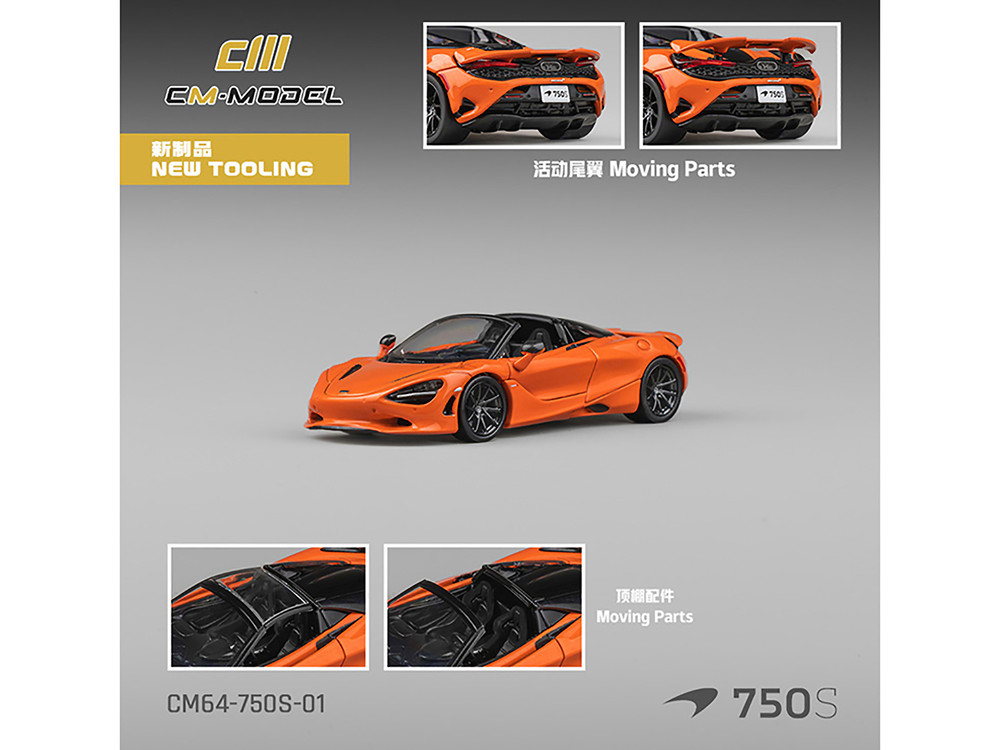 McLaren 750S Spider Orange with Black Accents 1/64 Diecast Model