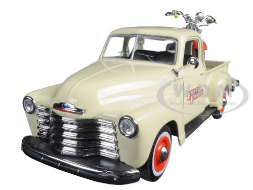 1950 Chevrolet 3100 Pickup Truck Harley Davidson 1/25 With 2001 FLSTS Heritage Springer Motorcycle 1/24 Diecast Model Maisto 32194