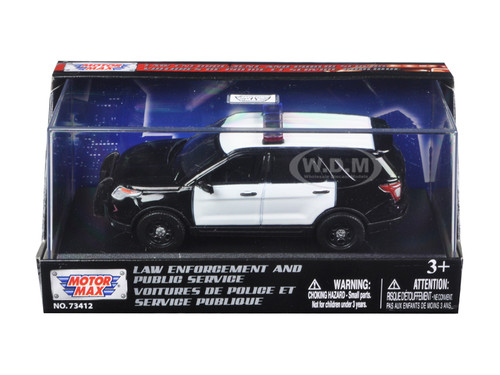 2015 Ford Police Interceptor Utility Plain Black and White Car In Display Showcase 1/43 Diecast Model Car Motormax 79478