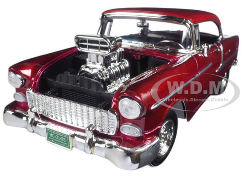 1955 Chevrolet Bel Air Burgundy With Blower Timeless Classics 1/18 Diecast Model Car Motormax 79002 bur