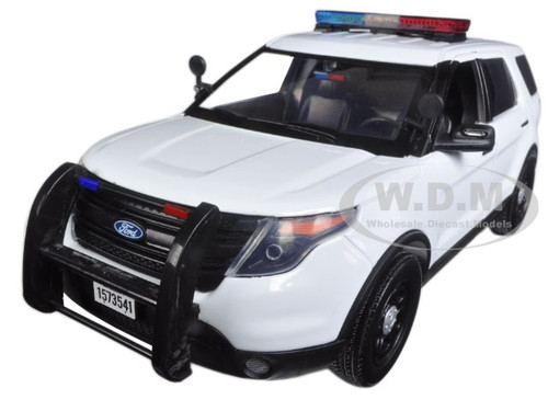 2015 Ford Police Interceptor Utility White with Flashing Light Bar, Front and Rear Lights and 2 Sounds 1/18 Diecast Model Car Motormax 73995
