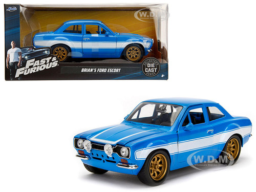 1970 Brian's Ford Escort Blue White Stripes Fast Furious Movie 1/24 Diecast Model Car Jada 99572