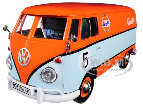 Volkswagen Type 2 T1 Delivery Van #5 Gulf Orange Light Blue 1/24 Diecast Model Car Motormax 79649