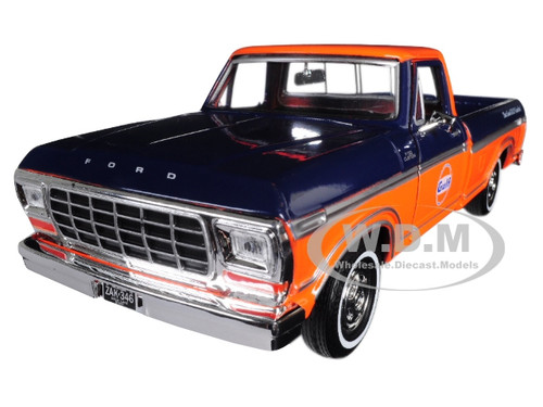 1979 Ford F-150 Custom Pickup Truck Gulf Dark Blue Orange 1/24 Diecast Model Car Motormax 79652