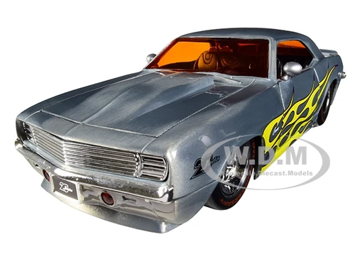 1969 Chevrolet Camaro Raw Metal Yellow Flames Bigtime Muscle Jada 20th Anniversary 1/24 Diecast Model Car Jada 31073