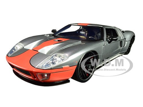 2005 Ford GT Silver Orange Stripe Bigtime Muscle 1/24 Diecast Model Car Jada 31324