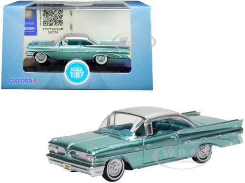 1959 Pontiac Bonneville Coupe Seaspray Green Silver Top 1/87 HO Scale Diecast Model Car Oxford Diecast 87PB59003