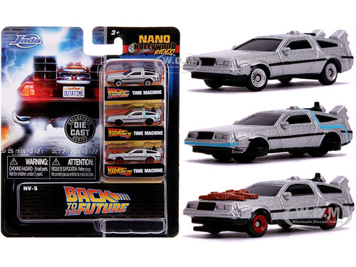 Back to the Future Time Machine 3 piece Set Nano Hollywood Rides Diecast Models Jada 31583