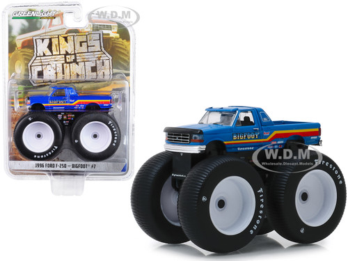 1996 Ford F-250 Monster Truck Bigfoot #7 Metallic Blue Stripes Kings of Crunch Series 5 1/64 Diecast Model Car Greenlight 49050 F