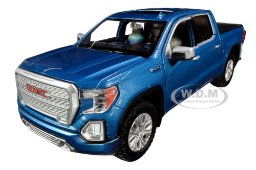 2019 GMC Sierra 1500 Denali Crew Cab Pickup Truck Blue Metallic 1/24 1/27 Diecast Model Car Motormax 79362