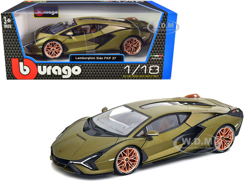 Lamborghini Sian FKP 37 Matt Green Metallic Copper Wheels 1/18 Diecast Model Car Bburago 11046