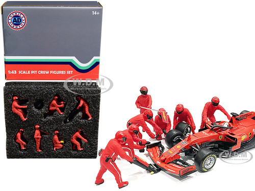 Formula One F1 Pit Crew 7 Figurine Set Team Blue 1/43 Scale Models