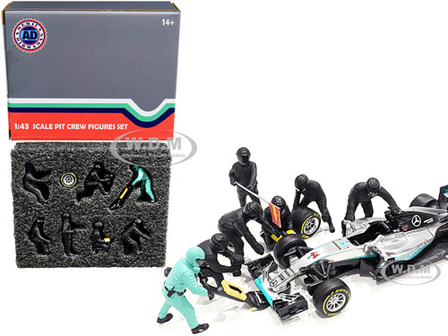 Formula One F1 Pit Crew 7 Figurine Set Team Black 1/18 Scale