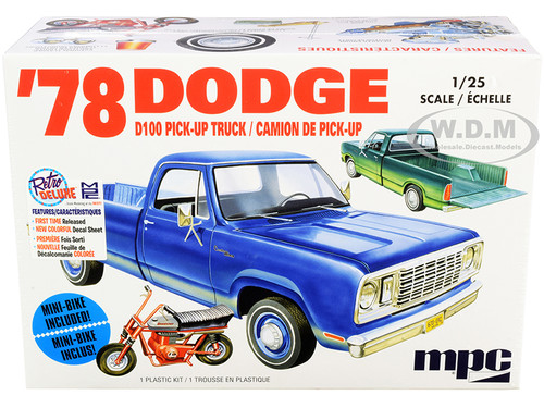 Skill 2 Model Kit 1978 Dodge D100 Pickup Truck Mini Bike 1/25 Scale Model MPC MPC901 M