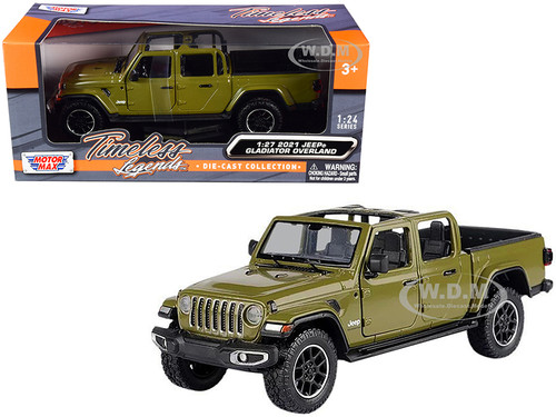 2021 Jeep Gladiator Overland Open Top Pickup Truck Matt Green 1/24 1/27 Diecast Model Car Motormax 79367