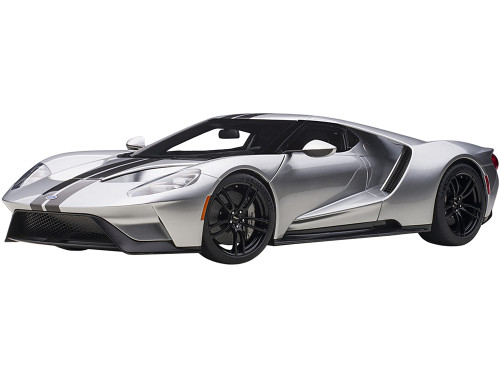2017 Ford GT Ingot Silver Metallic Black Stripes 1/12 Model Car Autoart 12108