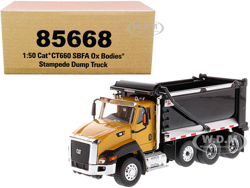 CAT Caterpillar CT660 SBFA Ox Bodies Stampede Dump Truck Yellow Black 1/50 Diecast Model Diecast Masters 85668