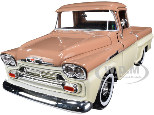 1958 Chevrolet Apache Fleetside Pickup Truck Brown and Beige 1/24 Diecast Model Car Motormax 79311