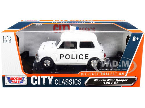 1961-1967 Morris Mini Cooper RHD Right Hand Drive Police White City Classics Series 1/18 Diecast Model Car Motormax 79742