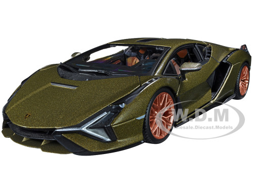 Lamborghini Sian FKP 37 Matt Green Metallic Copper Wheels 1/24 Diecast Model Car Bburago 21099