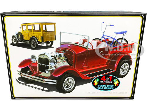 Skill 2 Model Kit 1929 Ford Woody Pickup 4-in-1 Kit Bike 1/25 Scale Model AMT AMT1269 M